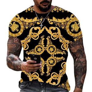 Męskie koszulki luksus barokowy styl 3D nadruk mody męski okrągły szyję krótki rękaw luźne topy tee zbyt koszulka mąż