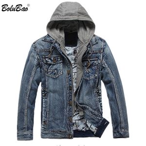 BOLUBAO nuovi uomini giacche di jeans autunno inverno uomo Street Trend tinta unita giacca con cappuccio moda maschile marca giacca di jeans cappotti T200502