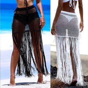 Costumi da bagno da donna 2022 Donne estive fatte a mano all'uncinetto Gonna con nappa Bikini Cover Up Costume da bagno femminile lungo sexy con frange Cover-Up Abito da spiaggia