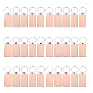 Keychains 30Pcs Blank Rectangle Wooden Key Chain Diy Wood Tags Can Engrave Gifts Smal22