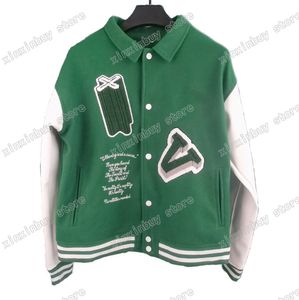 22ss fashion Men Designers Baseball Jacket Green wool Applique Embroidery Watercolor Lapel Neck paris Streetwear S XL