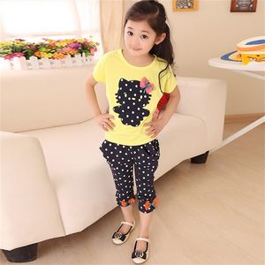 Flickor Summer Casual Clothes Set Children Short Sleeve Cartoon T Shirt Pants Sport Suits Girl Clothing Set For Kids 220507