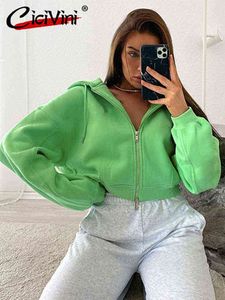 CiciVini Giacca donna manica lunga maglione con cappuccio verde moda femminile felpa cappotto corto allentato 2022 nuovo cardigan taglia S-L T220726