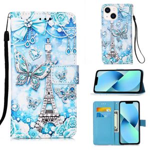 Funda de teléfono tipo billetera con patrón pintado para iPhone 14 13 12 11 Pro X XR XS Max 7 8 Plus Funda de cuero con tapa PU