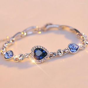Klasyczna bransoletka Ocean Heart Blue Crystal for Women Modna moda prosta metalowa miłość Walentynki Gift Biżuteria Hurtowa łańcuch linków