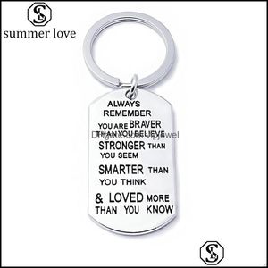 Charms Jewelry Findings Components Stainless Steel Key Chain Ring You Are Braver Stronger Smarter Than Think Pendant Dhsaz