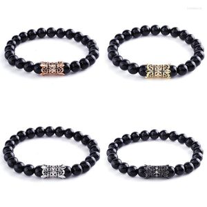 Fili di perline Natural Rough Black Tourmaline Healing Stone Bead Combo 8mm Matte Onyx Lava Energy Bracciale personalizzato per uomo donna Trum22