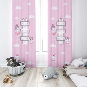Curtain & Drapes Cute Ballerina Girl And Hopscotch Drawing Baby Kids Room Special Design Canopy Hook Button Blackout Jealous