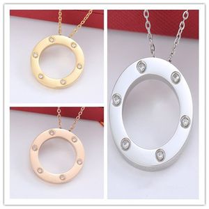 silver jewelry designer necklace rose gold chain stainless steel round pendant womens mens couples Immutable wedding engagement fashion love necklaces
