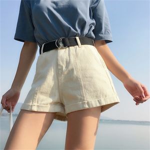 S XL 4 färger Hög midja denimshorts jeans för kvinnliga sommar damer lösa avslappnade heta shorts kvinnor med bältet LJ200815