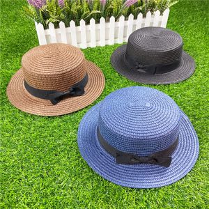 Summer Sun Protection Hat Women Straw Flat Top Hats Woman Small Brim Cap Girl Shade Caps with Bowknot Lady Sunhat Sunhats