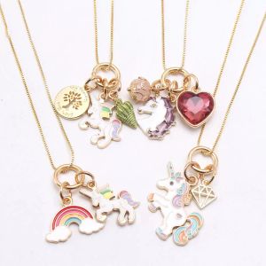 Fashion Jewelry Rainbow Heart Starfish Pendants Necklace Kids Girls Charming Pendant Long Chain Necklaces Cute Child