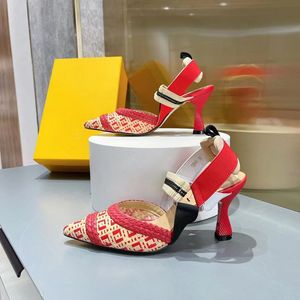 2022 summer womens sandals thick high heels Designer Sandals pointed letters fashion high heels bow canvas wedding shoes