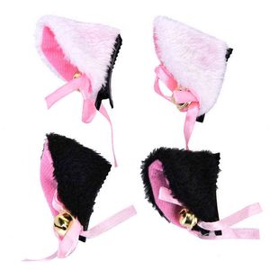 2Pcs/Lot White Black Cat Ears With Bell Hair Clip Cosplay Party Fox Long Fur Costume Hair Clip Halloween Gift Hair Accessory AA220323