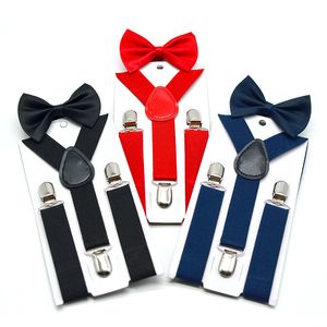 Party Favor Boys and Girls Universal Solid Color 3 Clip Y-Shaped Back Bow Tie Suit Children's Suspeners Belt Bows Tie Baby Two-Piece Set