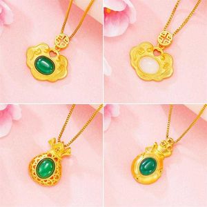 Necklaces Pendant For Women Imitation Jade 24K Gold Plated Lock Money Bag Party Inniversary Jewelry3351