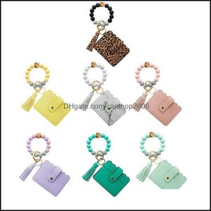 Key Rings Jewelry 7 Styles Food Grade Sile Bead Chain Ring Pu Fringed Tassel Card Bag Bracelets Bracelet Keychain Party Supplies 2375 Y2 Dro