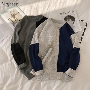 Sweters Men Patchwork o Neck All-Match Długie rękaw miękkie sandały z dzianiny mężczyźni odzież retro luźna w przystojnych swetrach L220801