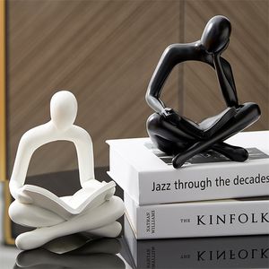 Decoração de casa nórdica Estátua de pensador abstrato Estatuetas de escultura de resina em miniatura para acessórios de mesa de escritório interior 220817