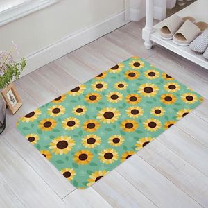 Carpets Sunflower Tile Pattern Green Entrance Welcome Doormat Bedroom Living Room Household Carpet Bathroom Non-slip MatCarpets