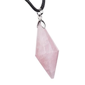 Pendanthalsband Dubbelpekade fasetterad naturlig ametistläkning Reiki Crystal Stone Rose Quartz Rock för DIY -smycken Makingpendant