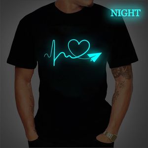Brand Clothing Heartbeat Plane Love Print Funny T Shirt Tshirt Men Short Sleeve T shirt Camiseta Luminous Ropa Hombre 220613