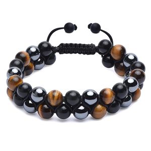 Bracelets for Women Strands Triple Protection Men Crystal Bracelet Tiger Eye Black Obsidian Magnetic Hematite Natural Healing Bracelet