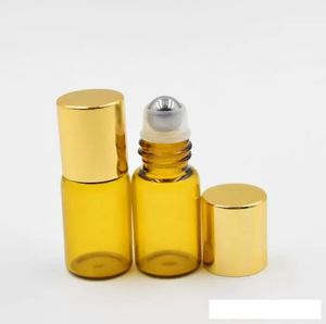 Portable Refillable 3ml Amber Glass Roll On Essential Oil Perfume Bottle Stainless Steel Roller Ball BY DHL./Fedex