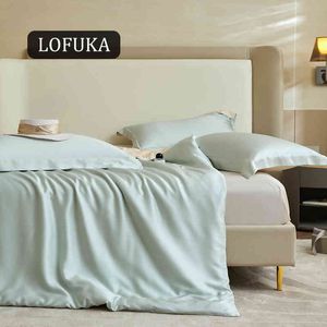 Lofuka Damen-Premium-Bettwäsche, einfarbig, 100 % Seide, Set, ultraweich, Bettbezug, Doppelbett, Queen-Size-Bett, Bettlaken, Kissenbezug, 4-teilig