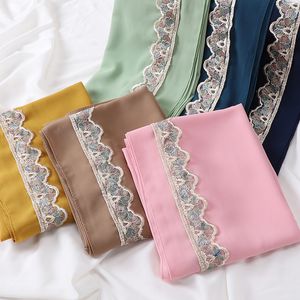 Muslim Chiffon Lace Hijab Scarf for Women Islamic Headscarf Foulard Femme Plain Shawls and Wwraps Hijab Ladies