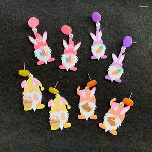 Stud Cute Cartoon Pink Orange Yellow And Purple Gnome With Easter Egg Carrot Acrylic Earrings For WomenStudStud Dale22 Farl22