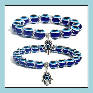 Braccialetti con fili di perline Gioielli 8mm 10mm Lucky Fatima Blu Evil Eye Charms Perline Perline Psera turchi per le donne Regalo Drop Delivery 2021 V