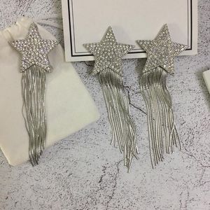 Clip-on & Screw Back European And American Five-pointed Star Diamond-studded Tassel Earrings BroochesClip-on