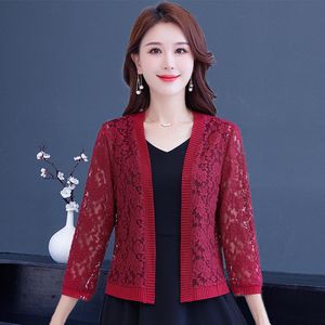 Damskie Knits Tees czarne białe kobiety Bolero trzy ćwierć rękawu wzruszają koronkową małżonką sukienkę z peleryny na pelerygan na plażę szal druhna bolero