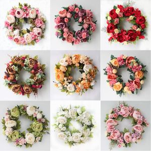 Artificial Peony Flower Wreath for Front Door 40cm Diameter Vintage Blooming Silk Peonies Wedding Home Decor