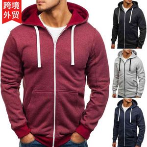 European Size Autumn Winter Spring Men's Youth Zipper Hoodie Sportswear Slim Fit Solid Color Increases Beauty