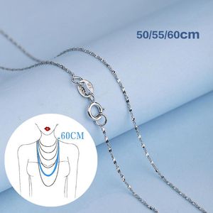 Ketten Echter Schmuck 925 Silber Lange Halsketten für Damen Kette am Hals Wasserwelle 50 55 60 cm breit 1,5 mm Platinfarbe ZubehörCha