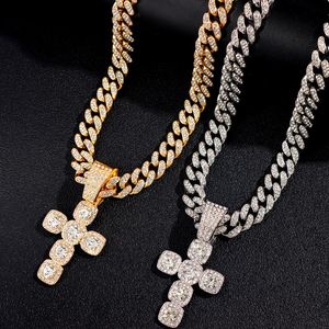 Pendant Necklaces Hip Hop Full Crystal Cross Necklace For Women Men Bling Iced Out Square Rhinestone Cuban Chain Fashion JewelryPendant