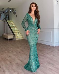 Plus Size Mermaid Prom Dresses Royal Blue sequins Elegant Long Sleeves Evening Gowns 2021 Off Shoulder Women Formal Dress