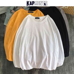 KAPMENTS Uomo Coreano Solido Colorato T-Shirt A Maniche Lunghe 2022 Mens Harajuku Streetwear Magliette Coppia Stile Del Giappone Abbigliamento Allentato T220808