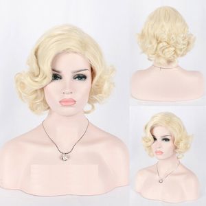 Women's Short Curly Hair Cream Blond Cosplay Full Daily Wig