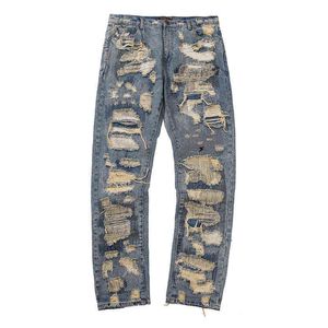 Hip Hop Hole Damage Straight Jeans Masculino Feminino Boa Qualidade Vintage High Street Casual Calça Cowboy T220803