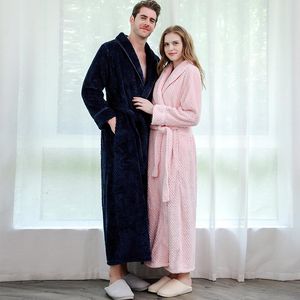 Men's Sleepwear Men Plus Size Extra Long Warm Flannel Bathrobe Kimono Plaid Coral Fleece Bath Robe Navy Night Dressing Gown Women SleepwearM