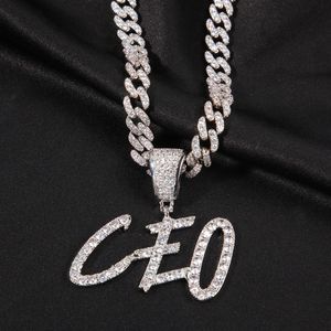 Anpassad Namn Halsband för män Skarp Cursive Personliga Pendant Real Gold Plated Hip Hop Jewelry Cuban Chain Rope Kedjor