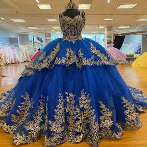 Lüks kraliyet mavisi quinceanera elbiseler spagetti kayış balo baloya tatlı 16 önlük petal güç vestidos de 15 anos balo elbisesi