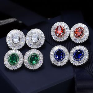 Ohrstecker, AAA-Kubikzirkonia, Kreis, Designer-Ohrring, Kupferschmuck, Weiß, Grün, Rot, Blau, Diamant-Ohrring für Frau, Geschenk, luxuriös, mehrfarbig, Größe 1,7 x 1,5 cm