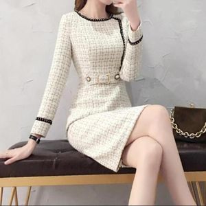 Casual Dresses Dress Women Autumn Winter Vintage Woolen Plaid Female 2022 Elegant Pencil Ladies Office Vestidos