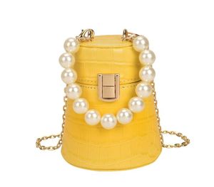 Fashion Women Pearl Bucket Bags Designer Yellow Purple Small Handbags and Purse Female Chain Mini Shoulder Bag Party Clutch Wallets