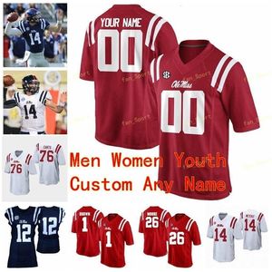 Nik1 NCAA College Maglie Ole Miss Rebels 12 Donte Moncrief 14 DK Metcalf Mike Wallace 17 Evan Engram 18 Achie Manning Calcio personalizzato cucito