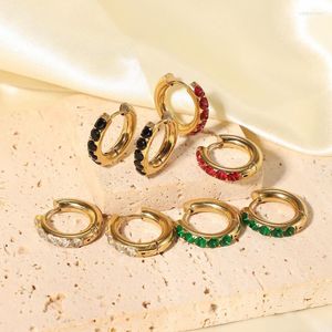 Hoop Huggie Chunky ze stali nierdzewnej 14K złote kolczyki z kolorowym cyrkonem CZ Stone Waterproof Women Jewelryhoop Odet22